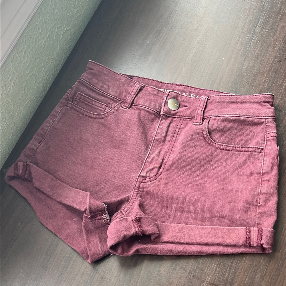 American Eagle Outfitters Maroon Jean Shorts Hi Rise Shortie size 0
